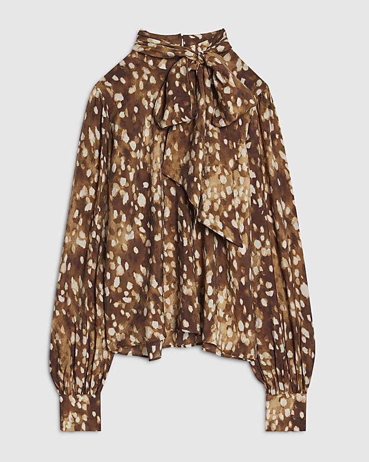 Brown Bambi Pussybow Blouse