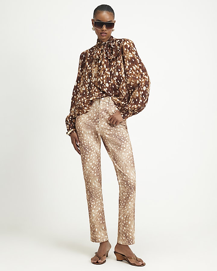 Brown Bambi Pussybow Blouse