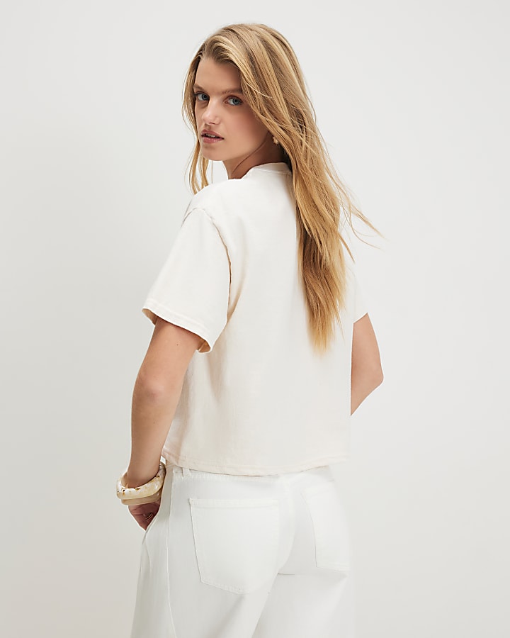 Cream Cotton Tres Bien Boxy T-Shirt