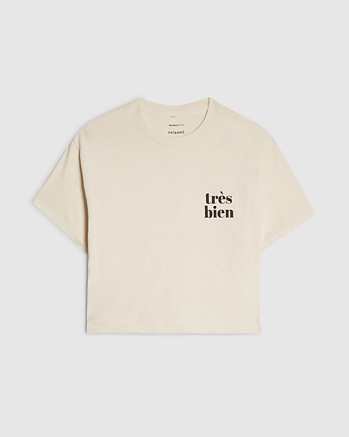 Cream Cotton Tres Bien Boxy T-Shirt