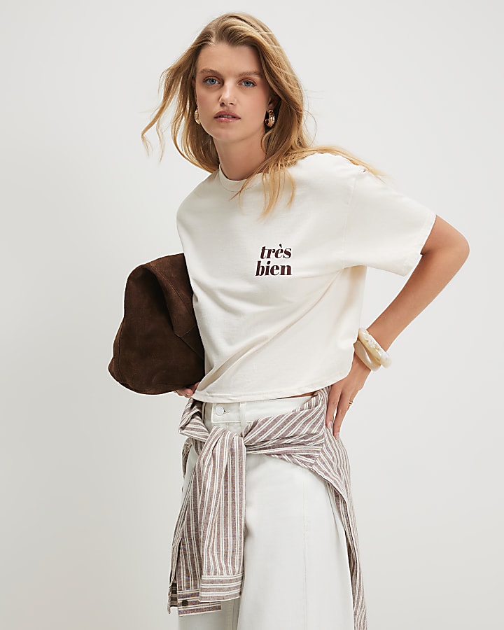 Cream Cotton Tres Bien Boxy T-Shirt