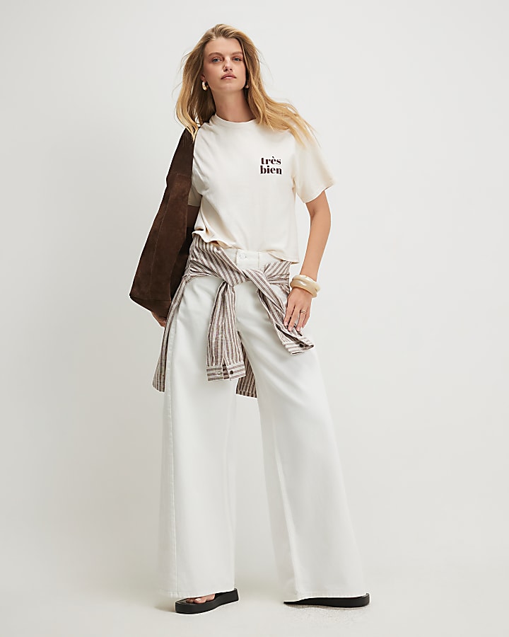 Cream Cotton Tres Bien Boxy T-Shirt
