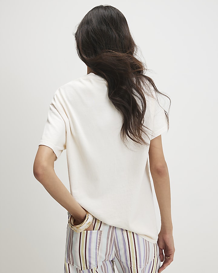 Cream Cotton Valencia Boyfriend Fit T-Shirt