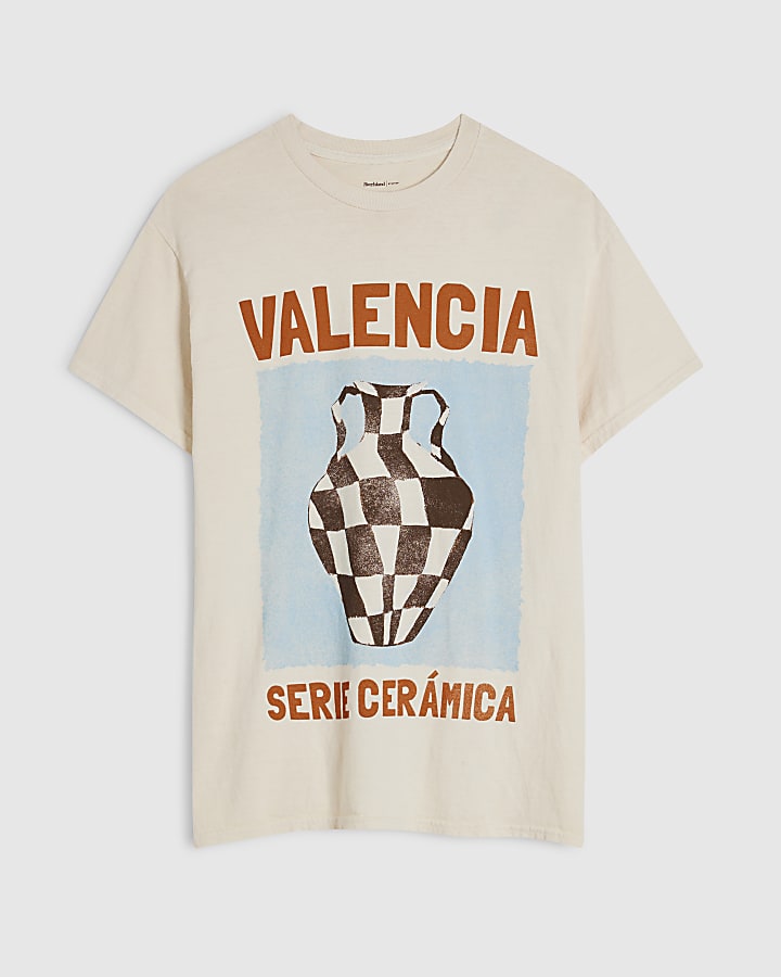 Cream Cotton Valencia Boyfriend Fit T-Shirt