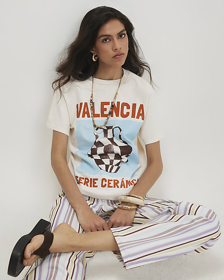 Cream Cotton Valencia Boyfriend Fit T-Shirt