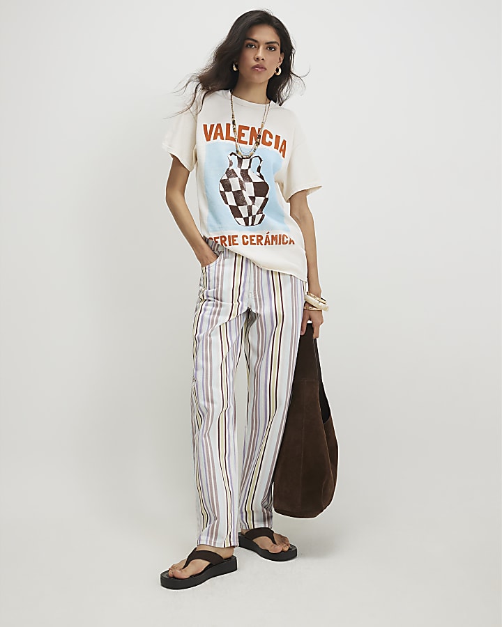 Cream Cotton Valencia Boyfriend Fit T-Shirt