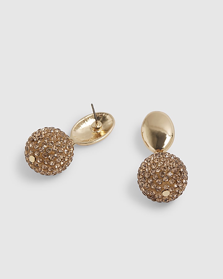 Gold Diamante Ball Drop Earrings