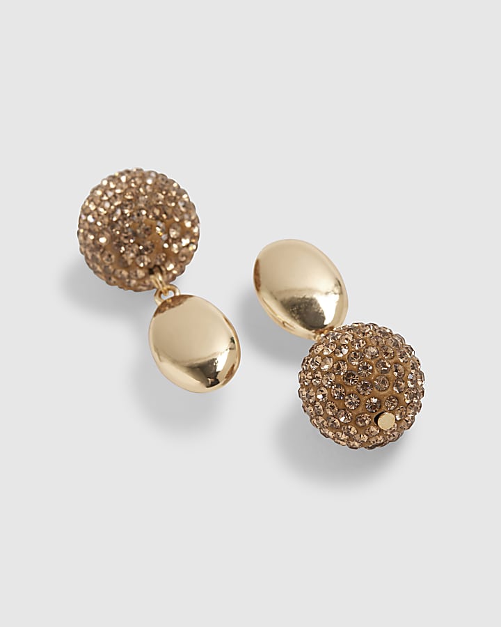 Gold Diamante Ball Drop Earrings