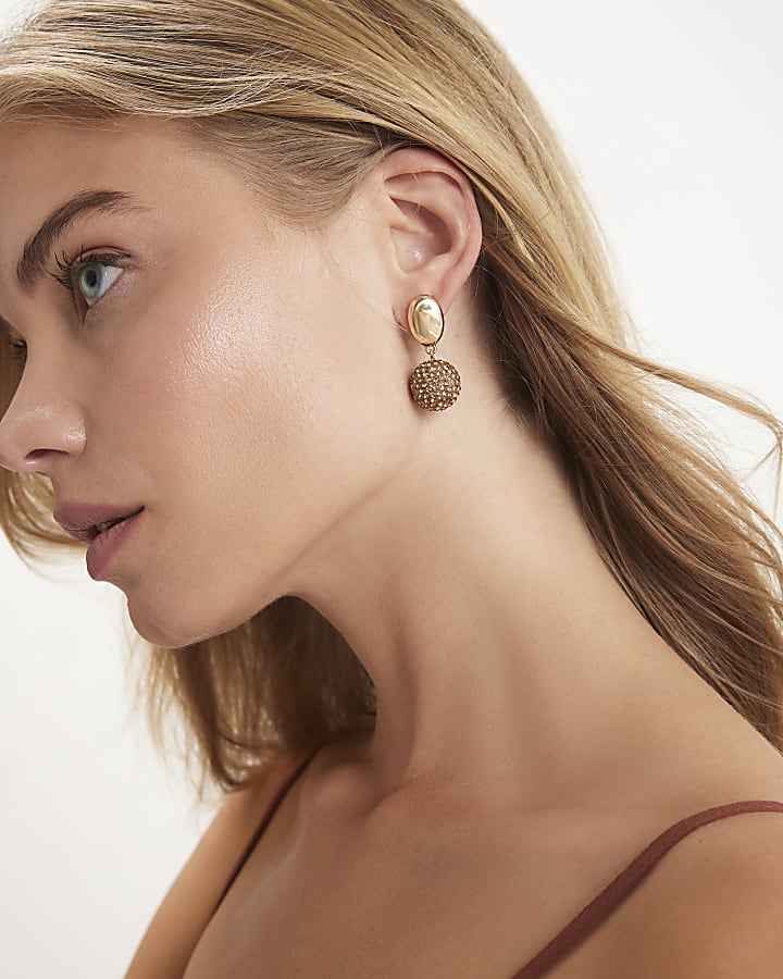 Gold Diamante Ball Drop Earrings