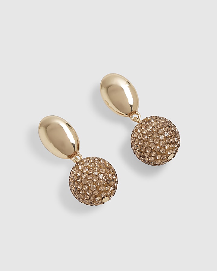 Gold Diamante Ball Drop Earrings