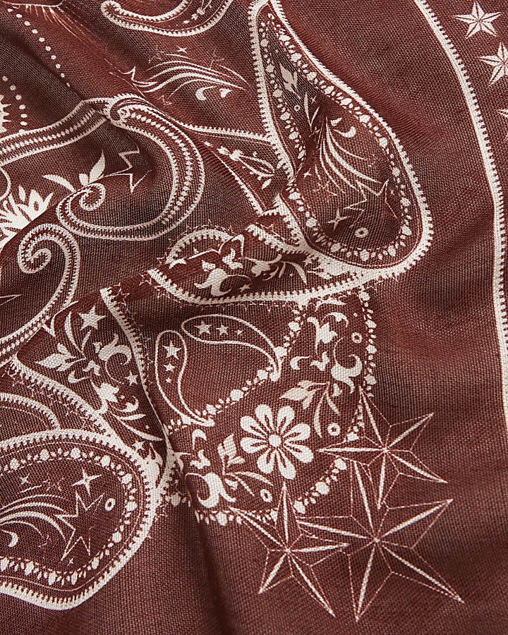 Burgundy Bandana Print Fringe Scarf