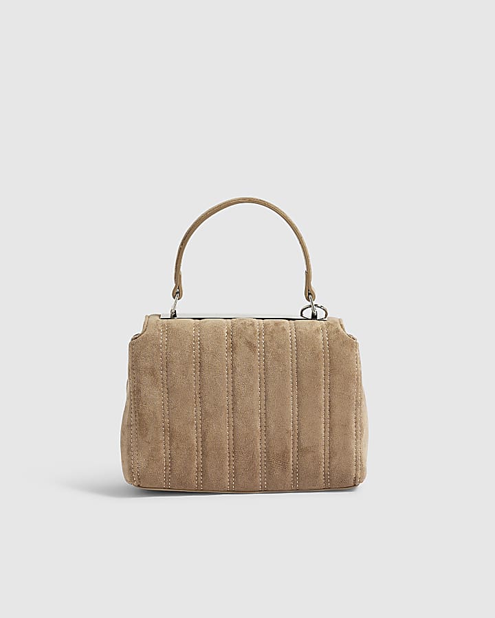 Beige Quilted Top Handle Crossbody Bag