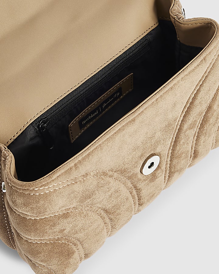 Beige Quilted Top Handle Crossbody Bag