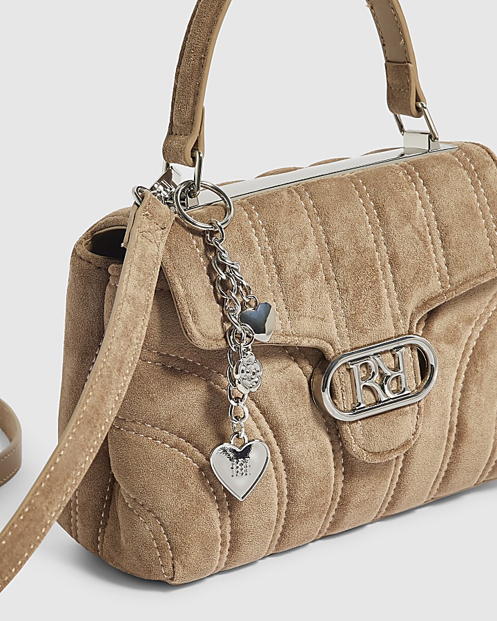 Beige Quilted Top Handle Crossbody Bag