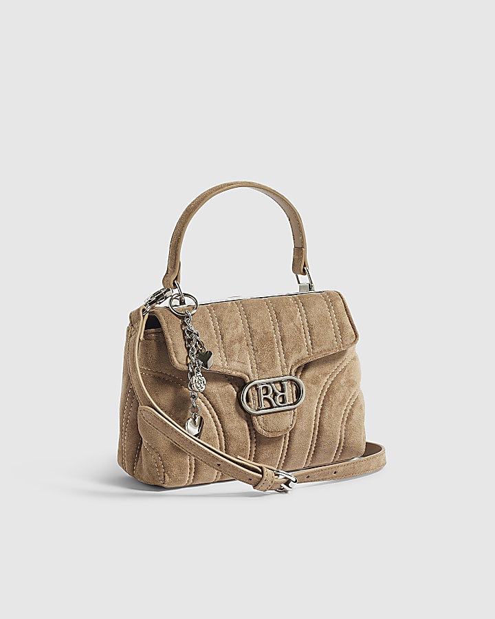 Beige Quilted Top Handle Crossbody Bag