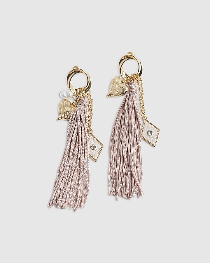 Pink Tassel Charm Earrings