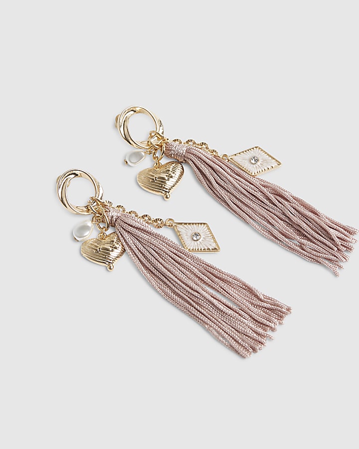Pink Tassel Charm Earrings