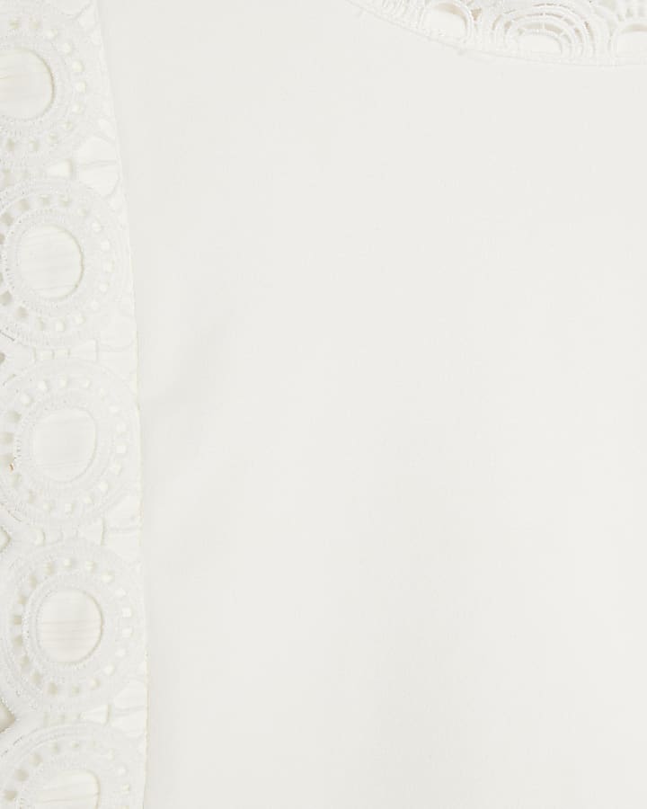 White Crochet Trimmed Peplum Hem Top