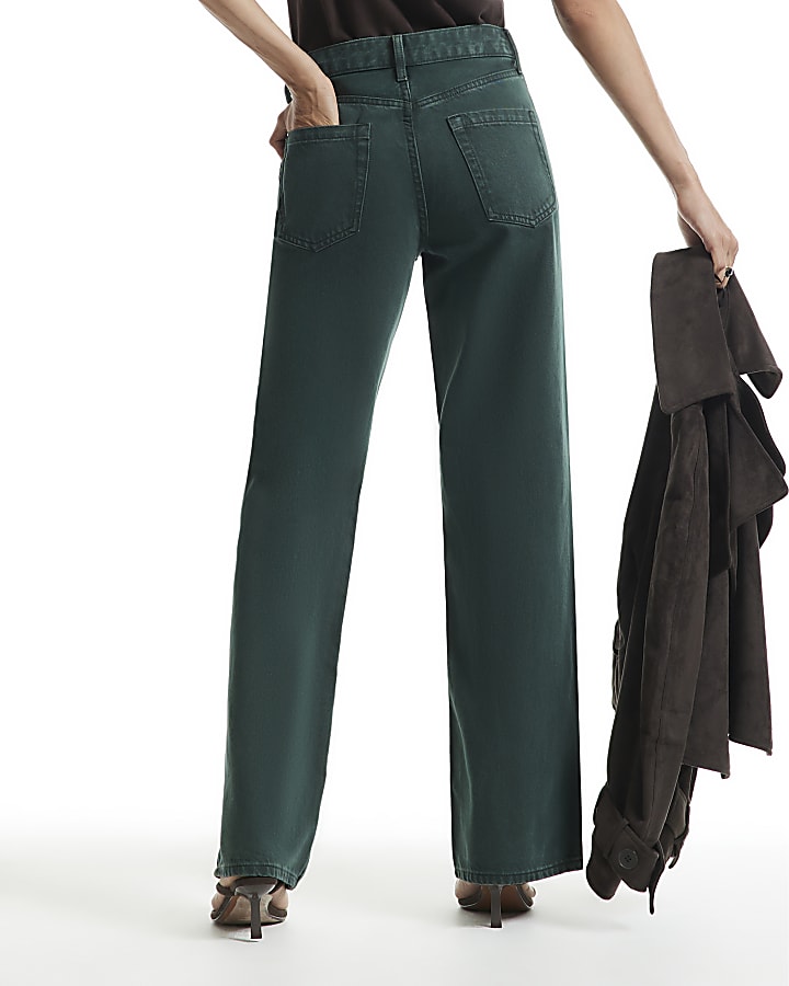 Green High Waist Relaxed Straight Jeans