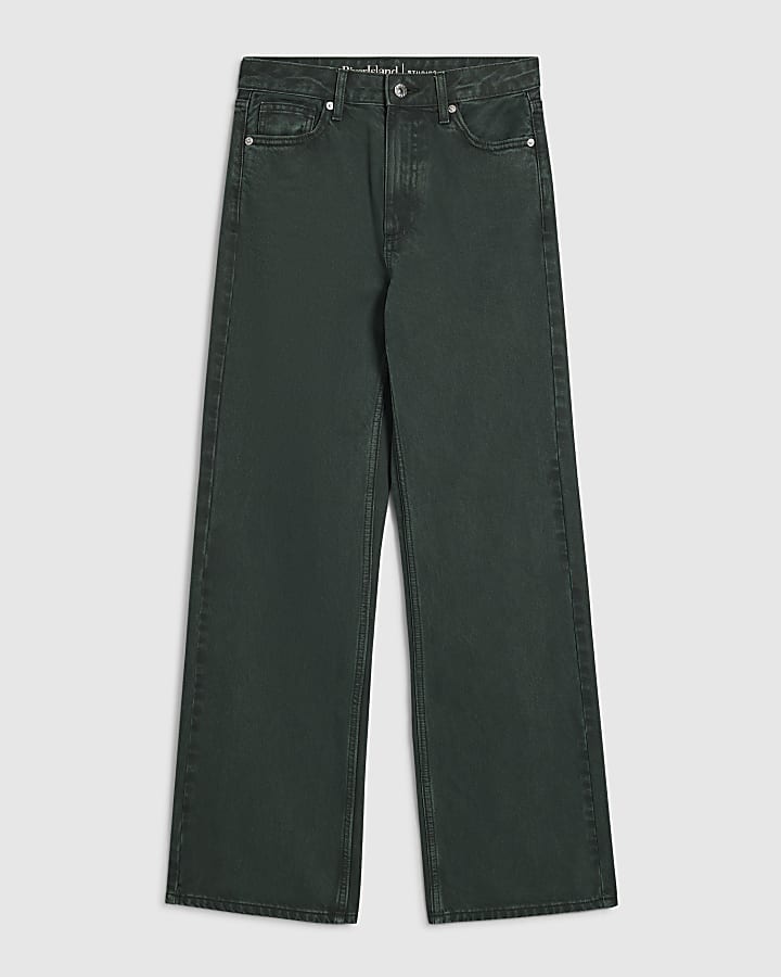 Green High Waist Relaxed Straight Jeans
