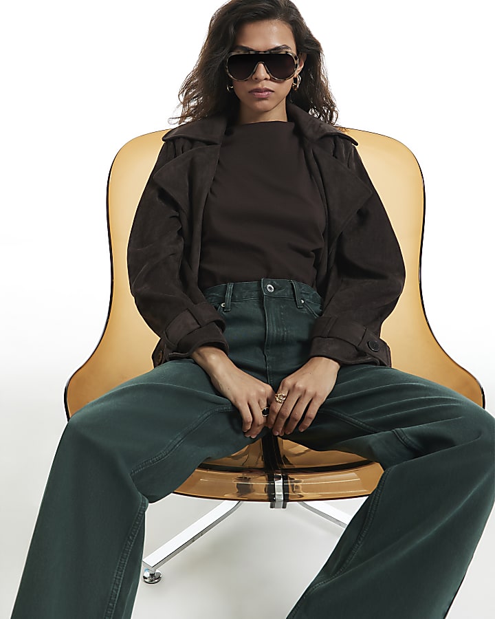 Green High Waist Relaxed Straight Jeans