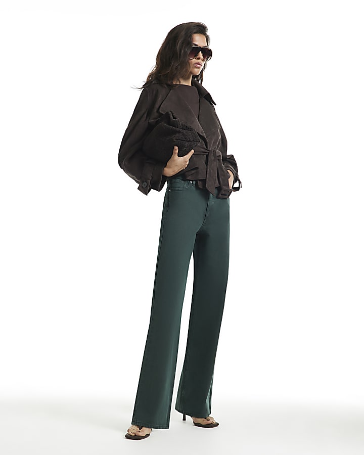 Green High Waist Relaxed Straight Jeans