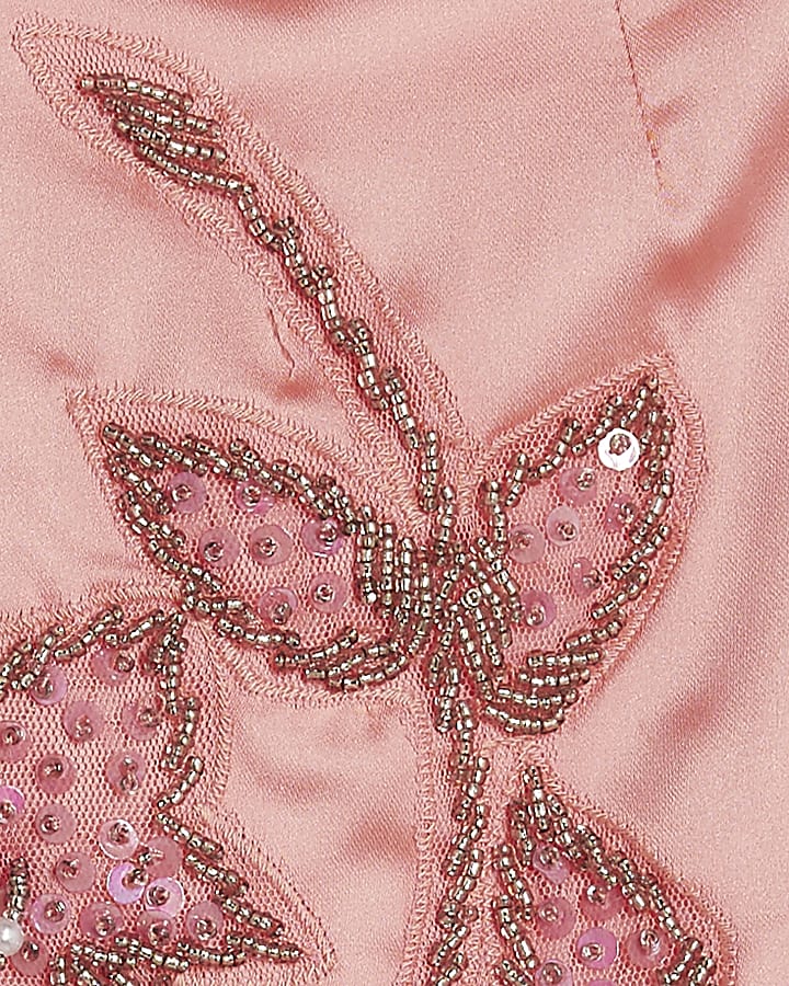 Pink Embellished Satin Mini Dress