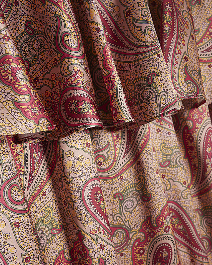 Petite Red Paisley Satin Trousers