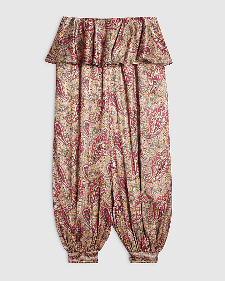 Petite Red Paisley Satin Trousers