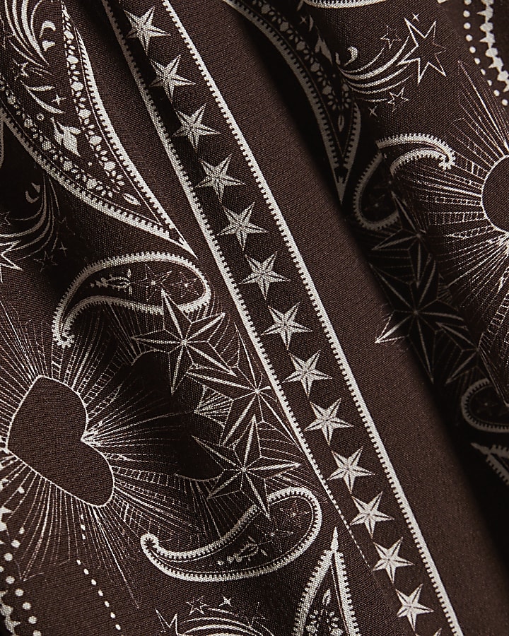 Brown Bandana Placed Mini Dress