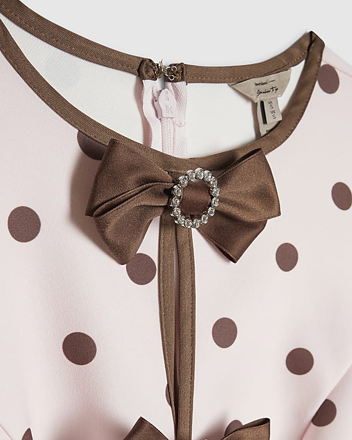 Pink Polka Dot Bow Front Playsuit