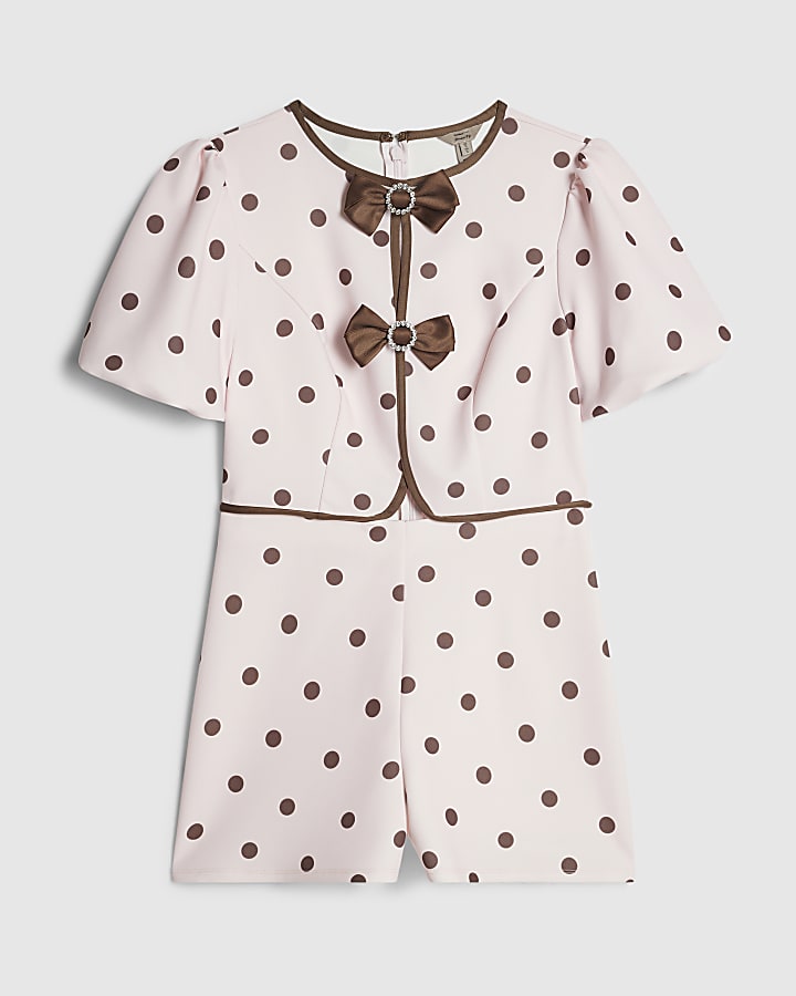 Pink Polka Dot Bow Front Playsuit