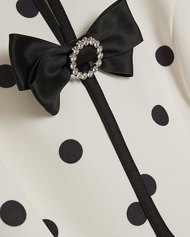 Cream Polka Dot Bow Front Playsuit
