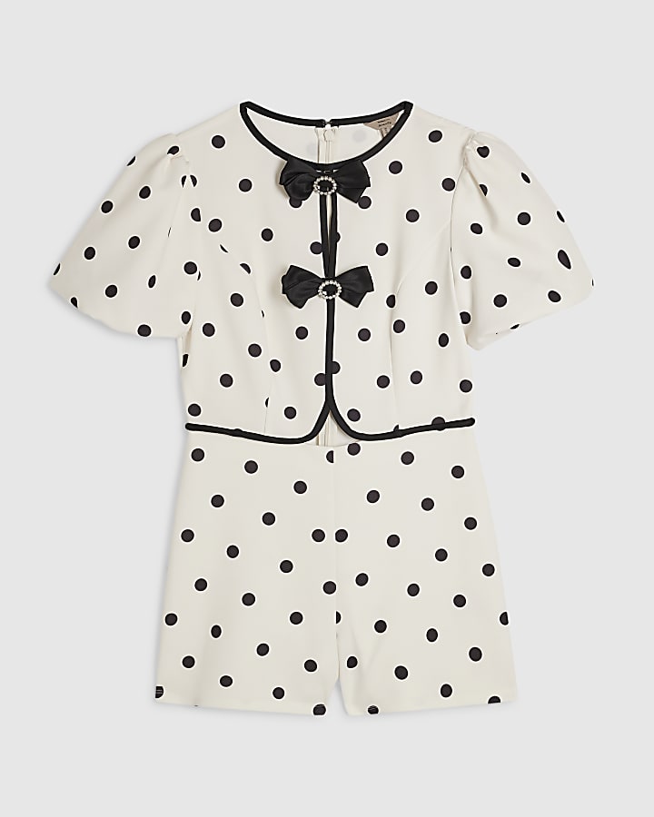 Cream Polka Dot Bow Front Playsuit