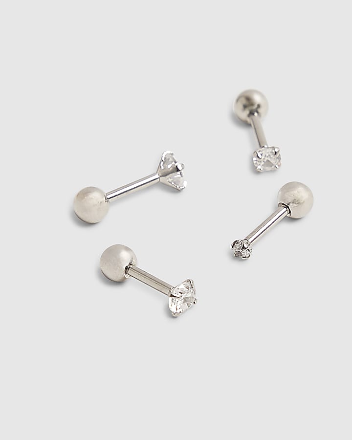 Silver Stud Diamante Earring Pack