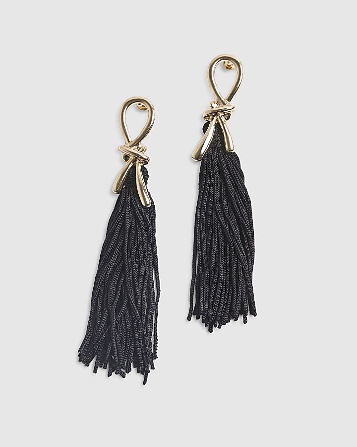 Black Knot Tassel Drop Earrings
