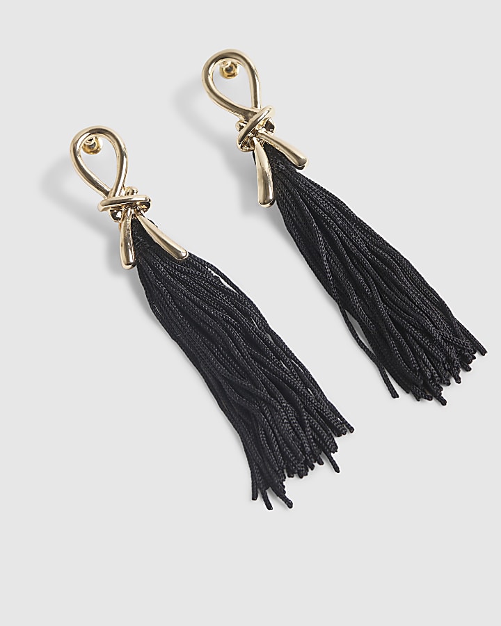 Black Knot Tassel Drop Earrings