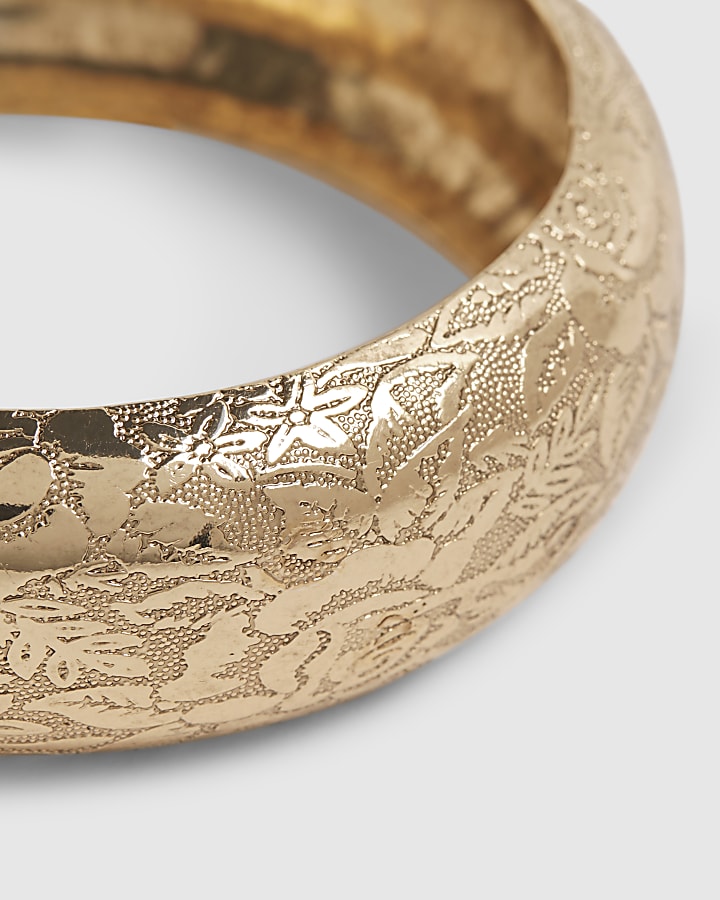 Gold Floral Etched Bangle