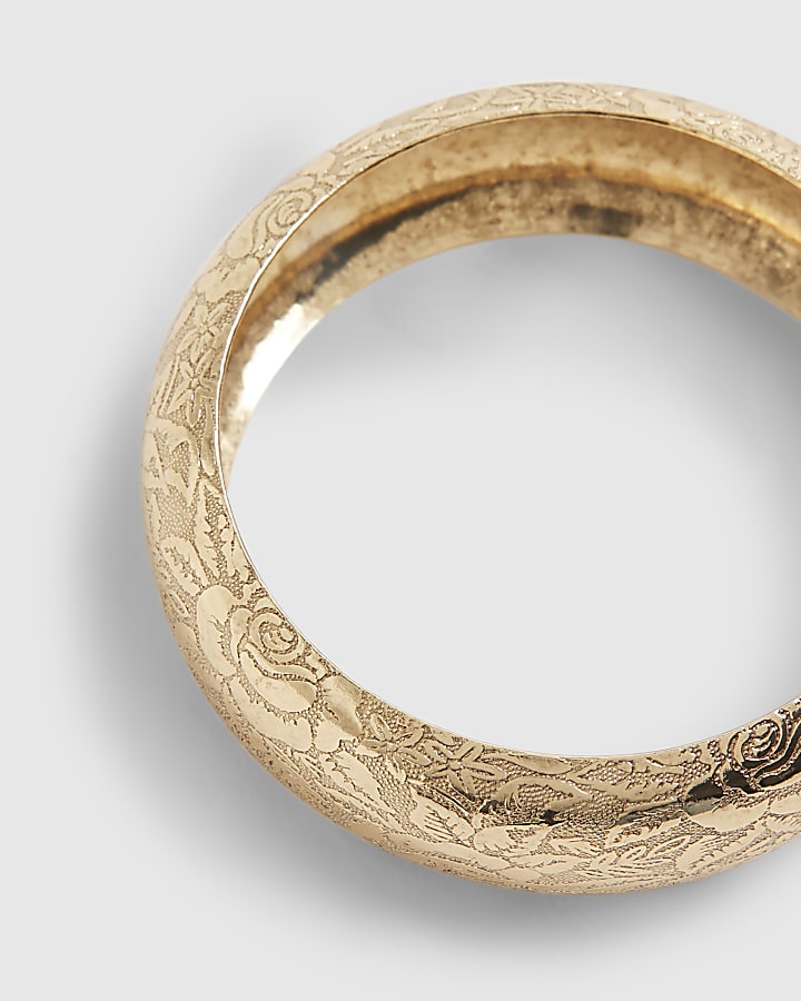 Gold Floral Etched Bangle