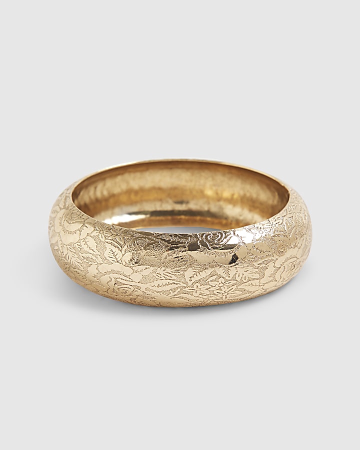 Gold Floral Etched Bangle