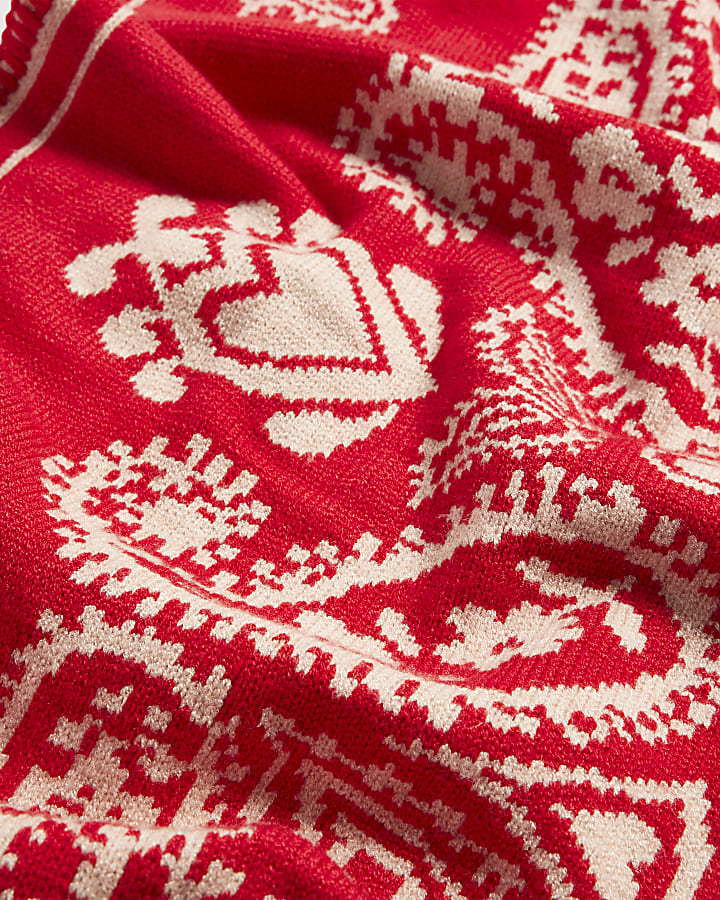 Red Knit Paisley Triangle Scarf