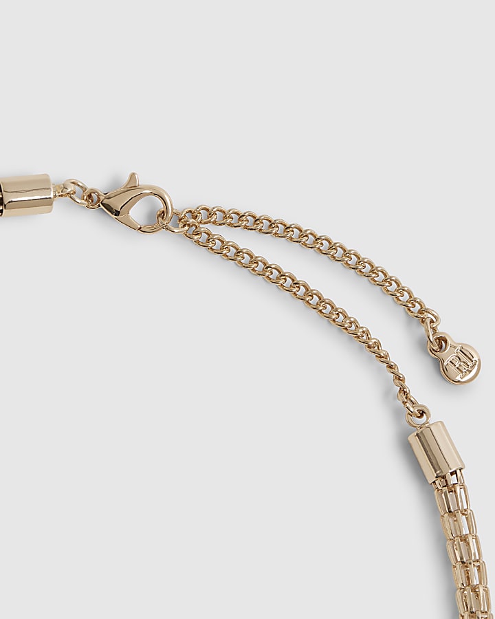 Gold Diamond Simulant Beaded Charm Necklace