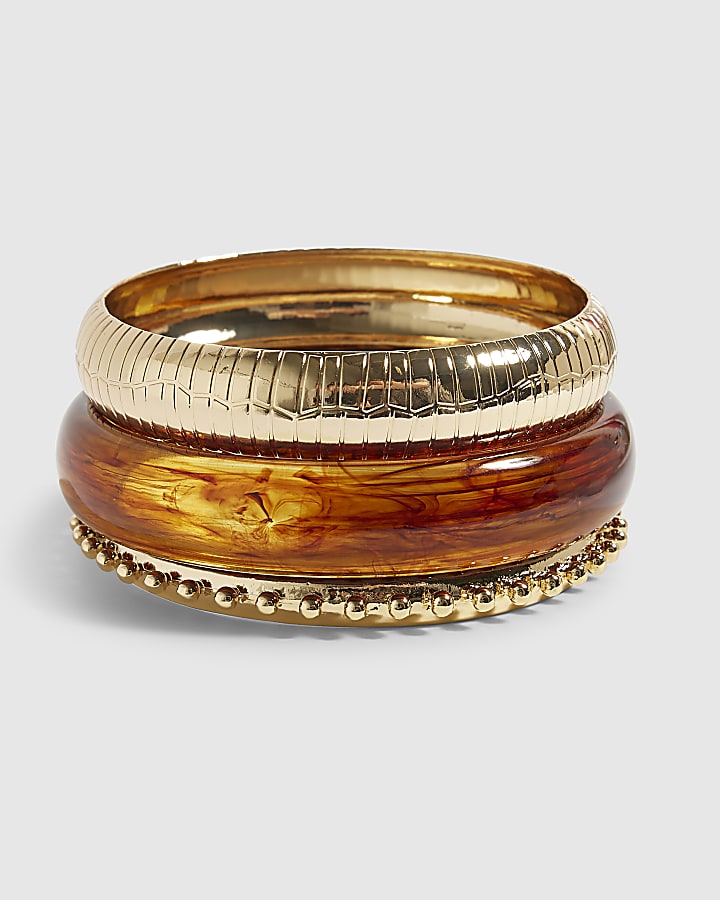Gold And Brown Resin Bangles Set