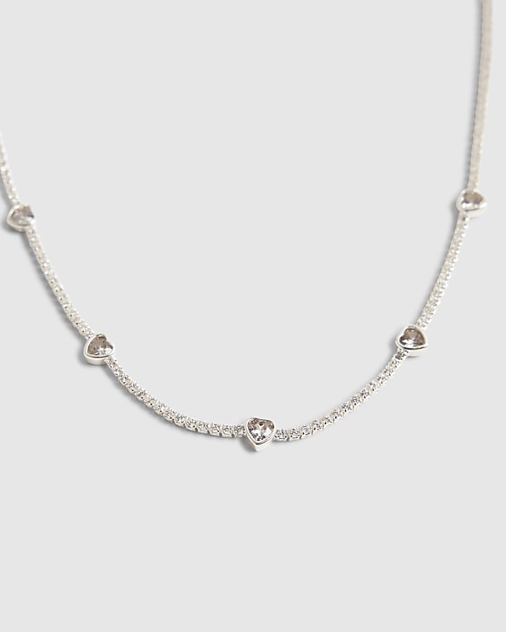 Silver Heart Cut Tennis Necklace
