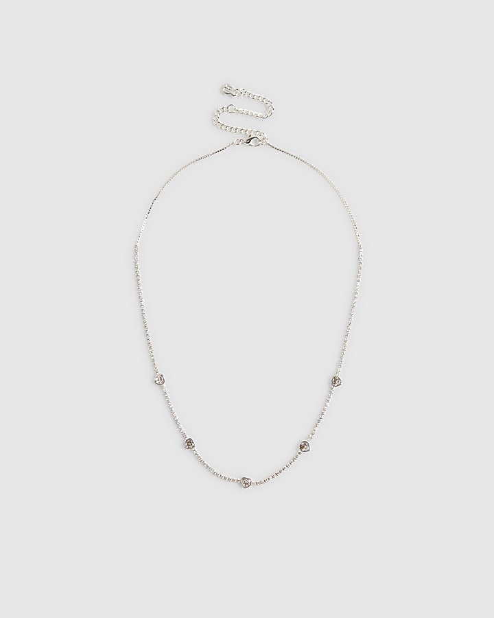 Silver Heart Cut Tennis Necklace