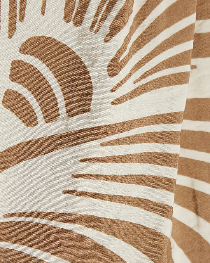Beige Abstract Print Short Sleeve Mini Dress