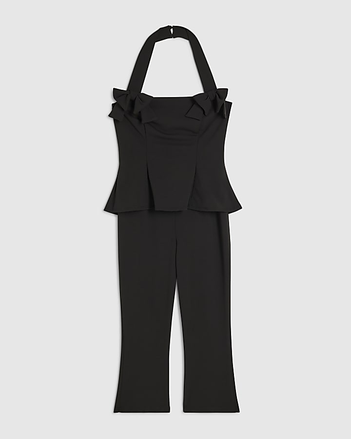Black Halter Neck Bow Detail Jumpsuit