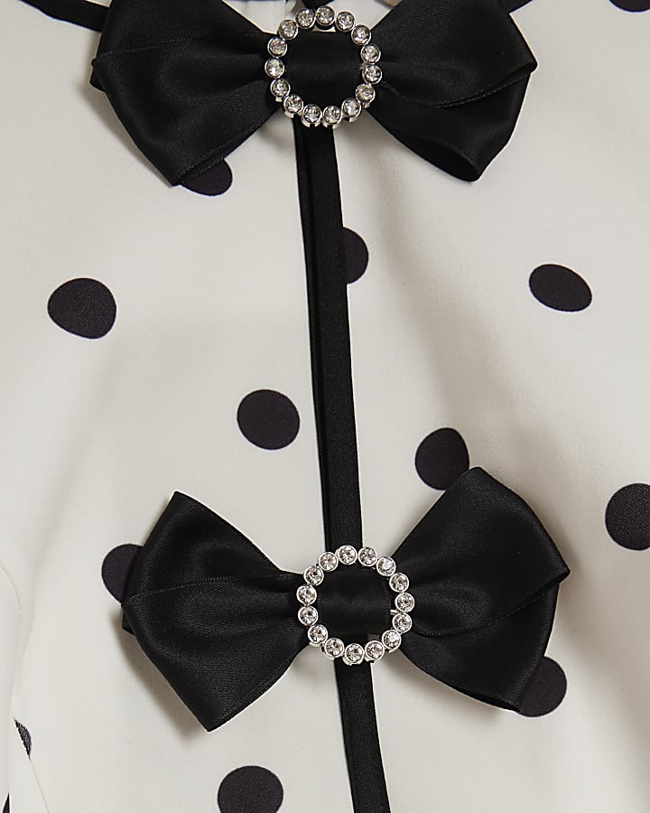 Cream Polka Dot Bow Front Top