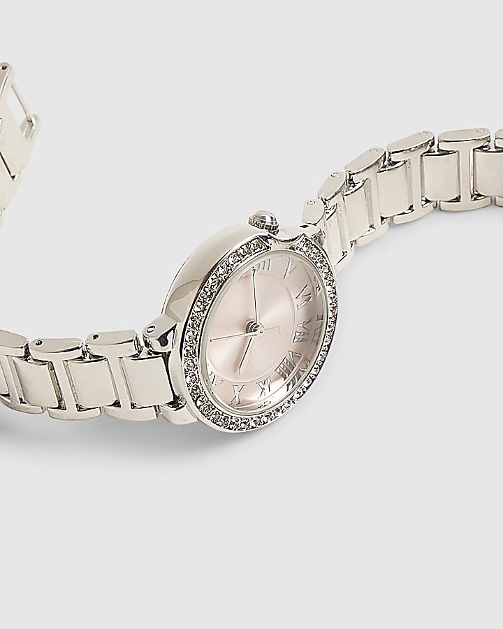 Silver Pink Face Bracelet Watch