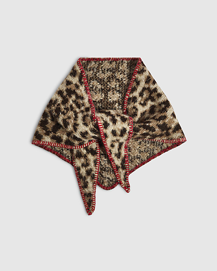 Brown Leopard Print Triangle Scarf